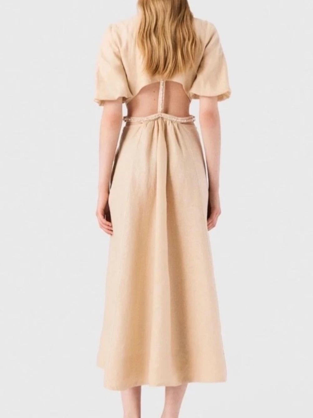 Maje Rivague Linen Pearl Cut out Midi Dress 6 Sz 38 NEW NWT